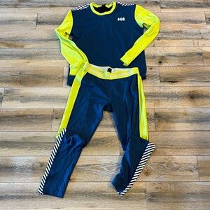 Helly Hansen Kids Long Underwear - Navy and Neon Yellow
